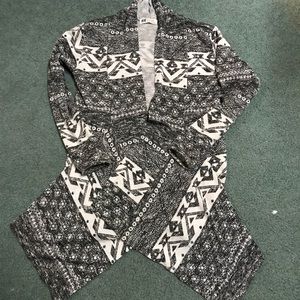 Girls draped asymmetrical Aztec print cardigan